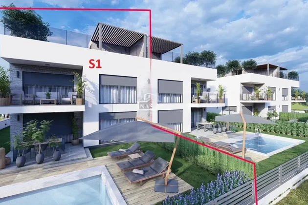 Vodice - dvojdomek S1 s bazénem a střešní terasou