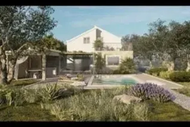Марина, Позорац, строительный участок 1233 м² с проектом, 1,7 км от моря