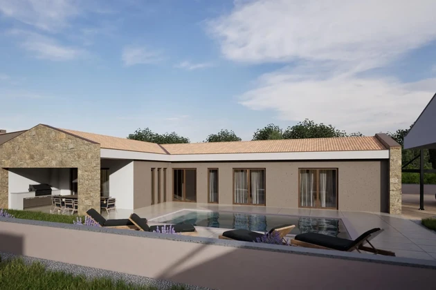 Istria, oblasť Barban - Moderný kamenný dom s bazénom