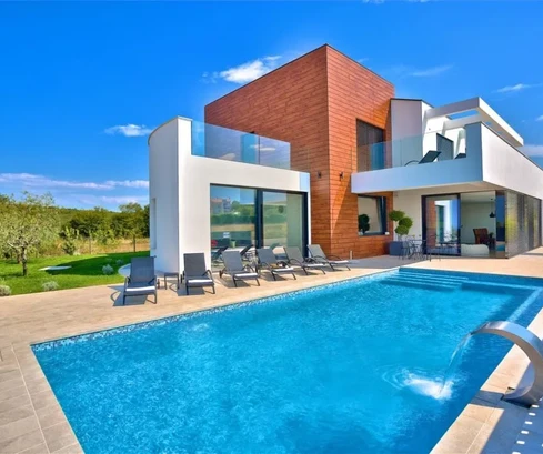 Moderne Luxusvilla mit Panoramablick auf das Meer, Višnjan, ISTRIEN