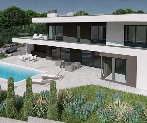 Istria, zona de Umag, villa de lujo con piscina y vistas panorámicas al mar