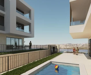 Zadar, Vinjerac, appartamento C1 con due camere da letto, piscina e giardino, piano terra