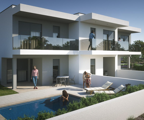 Une rangée de maisons avec piscines disponibles en Croatie à l'achat en Croatie